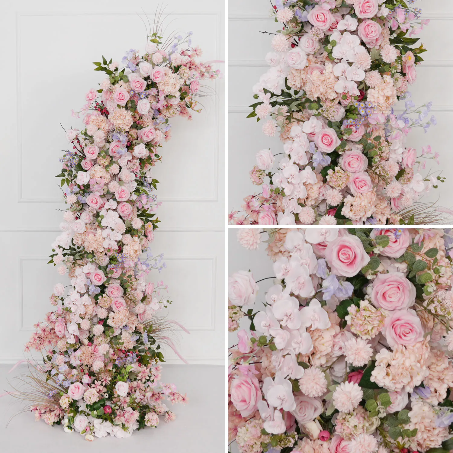 

Uflower Artificial Flower Row Luxury Pink Rose Peony Green Eucalyptus Leaf Horn Arch Wedding Backdrop Decor Floral Event Party
