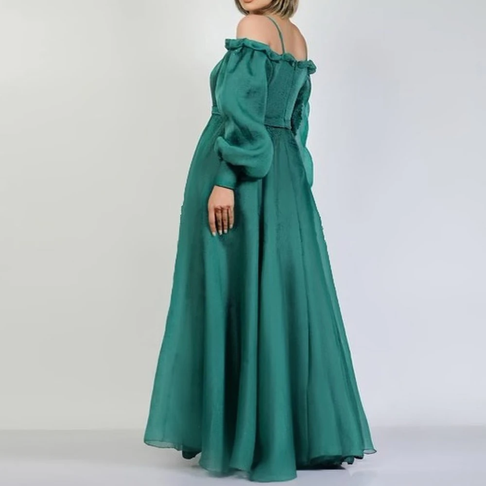 Off the Shoulder Long Sleeves Chiffon Boat Neck Floor Length A-Line Evening Dress Zipper Back Temperament Saudi Arabia 2024