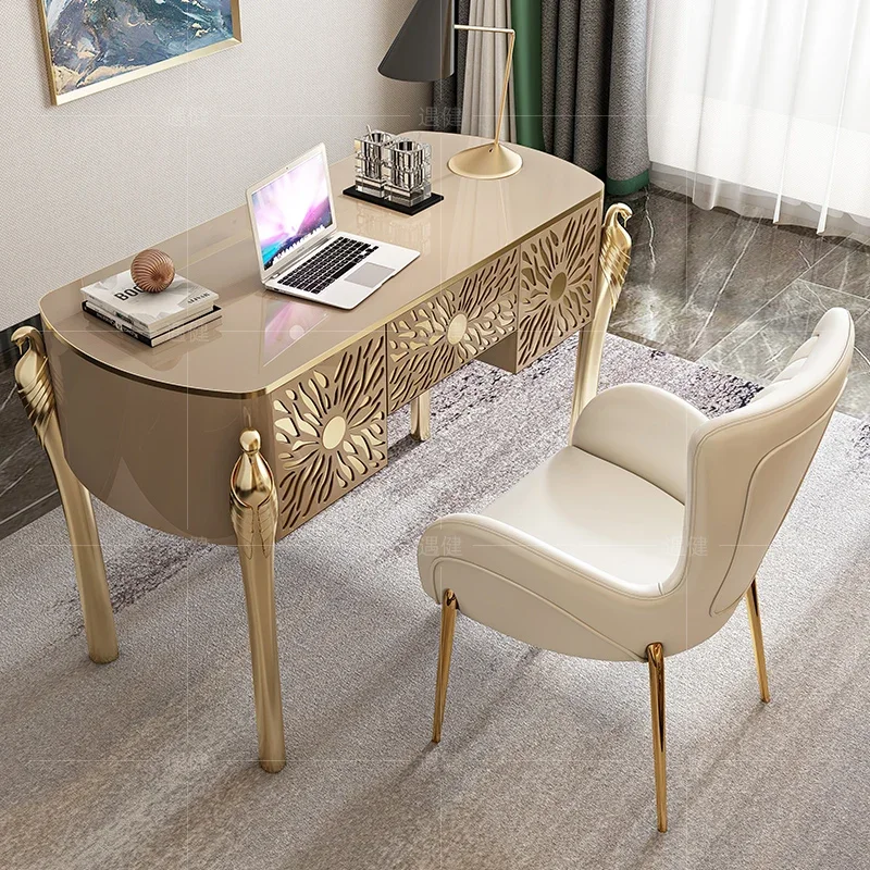 Light luxury desk post-modern simple desk designer household computer stainless steel paint consultation writing desk