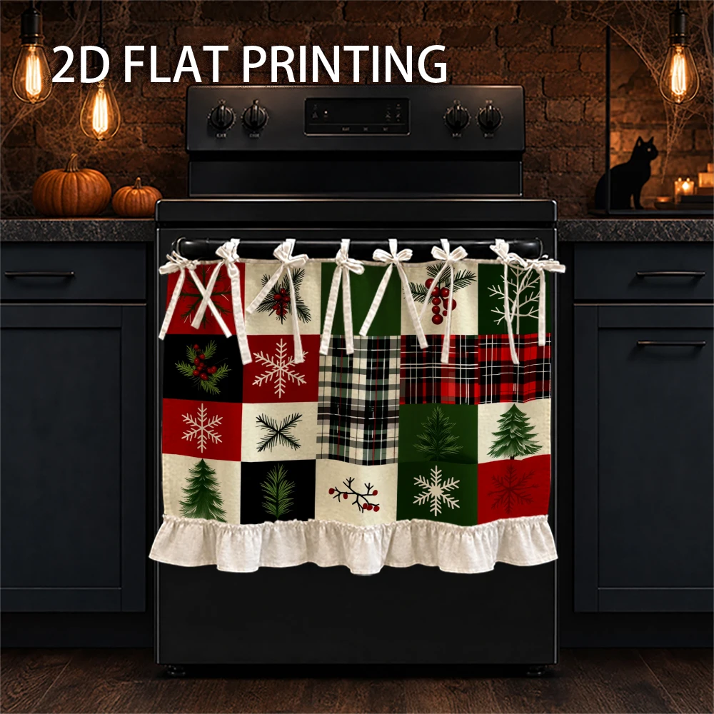 1PC Christmas kitchen stove curtain-cabinet curtain-apron. Printed with snowflakes, pines, berries and plaids. Can be used as a