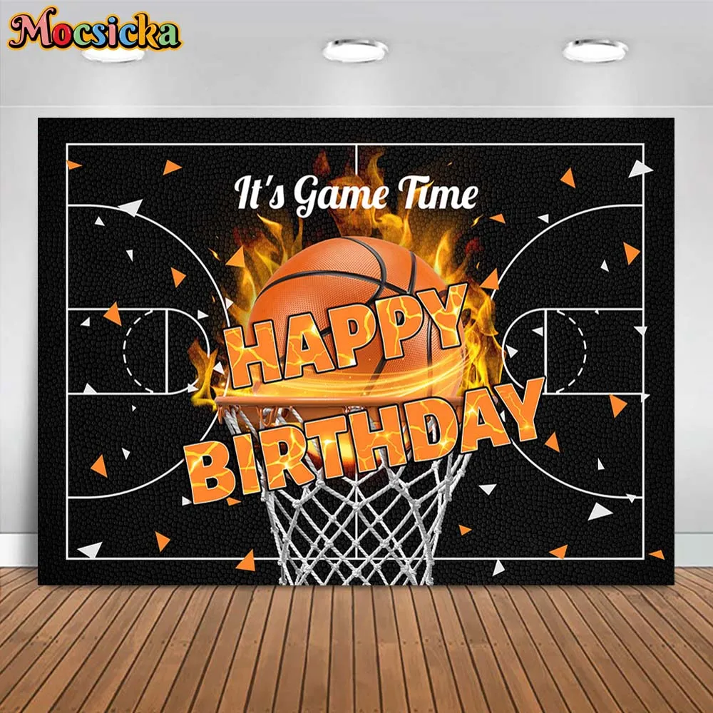 

Mocsicka Basketball Theme Birthday Backdrop It's Game Time Boys Teenager Birthday Party Decorations Kids Photo Background Banner