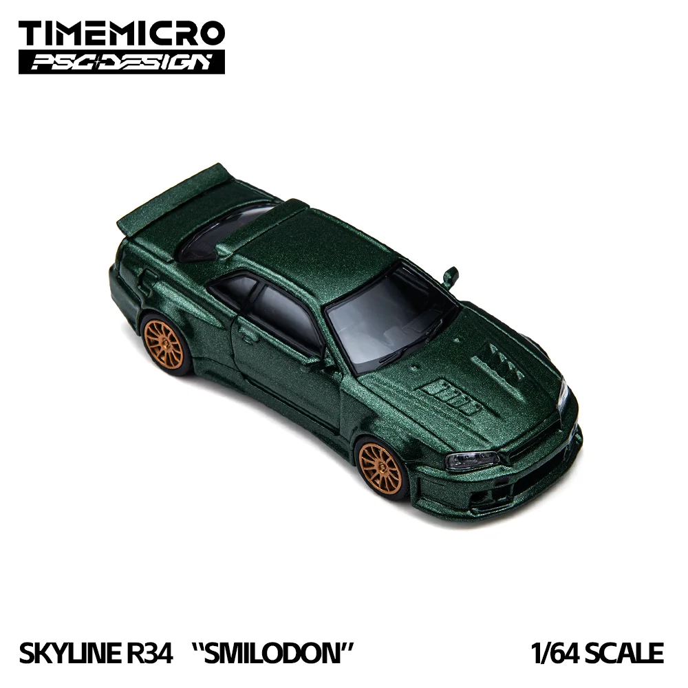 *Pre-sale*TimeMicro 1:64 Skyline GTR R34 Smilodon Jade Dark Green Diecast Alloy Car Model Simulation Vehicle Collection Gift - Image 3