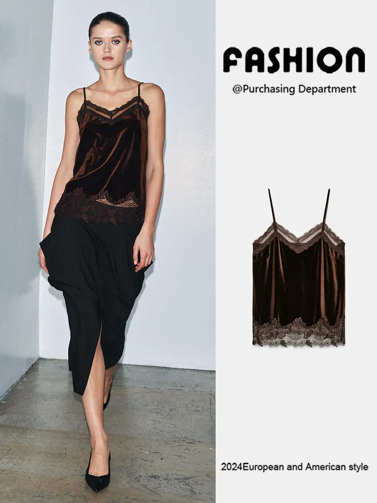 2025年冬新作 レディース ファッション スリム レース ベルベット 下着 スリップトップ エスニック ステージ衣装 Tシャツ 大きいサイズ女性向け