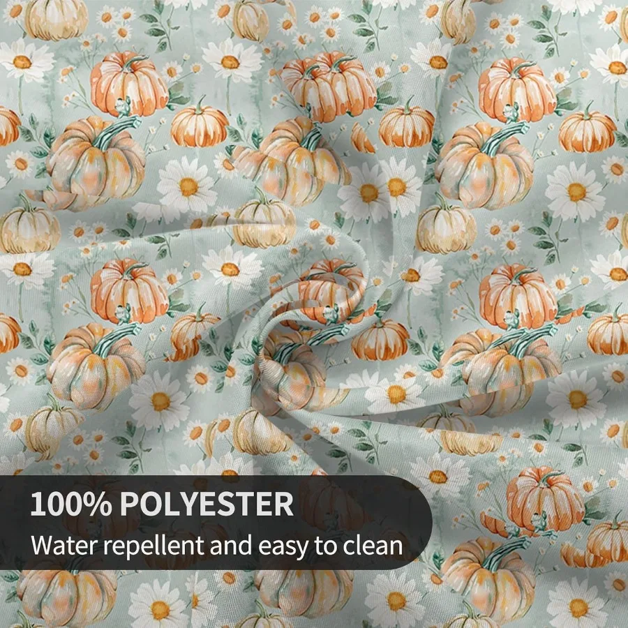 Fall Round Tablecloth 60 Inch Pumpkin Daisy Pattern Waterproof Dining Table Cover for Autumn Thanksgiving Heat Resistant Kitche