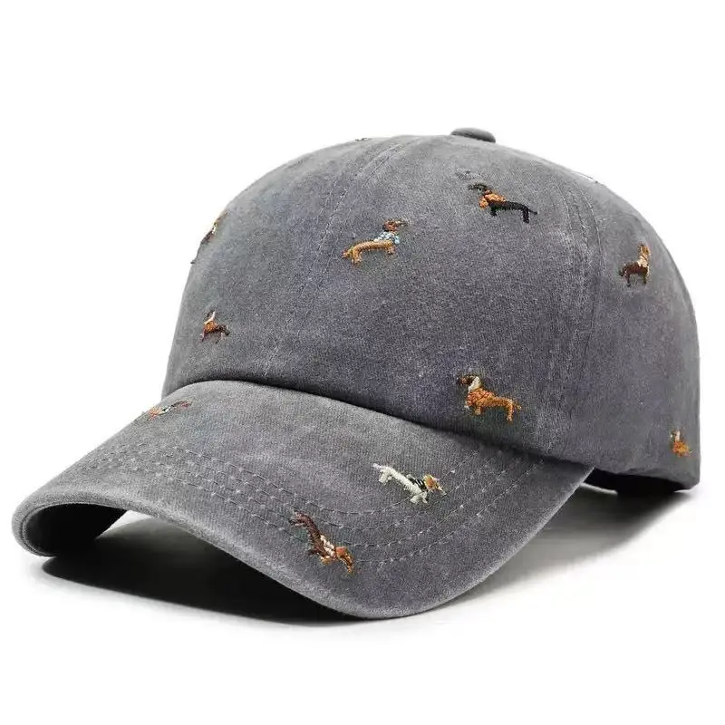 Dachshund Embroidery Washed Cotton Adjustable Baseball Cap Classic Snapback Dad Hat Breathable Golf Fishing Outdoor Sun Cap