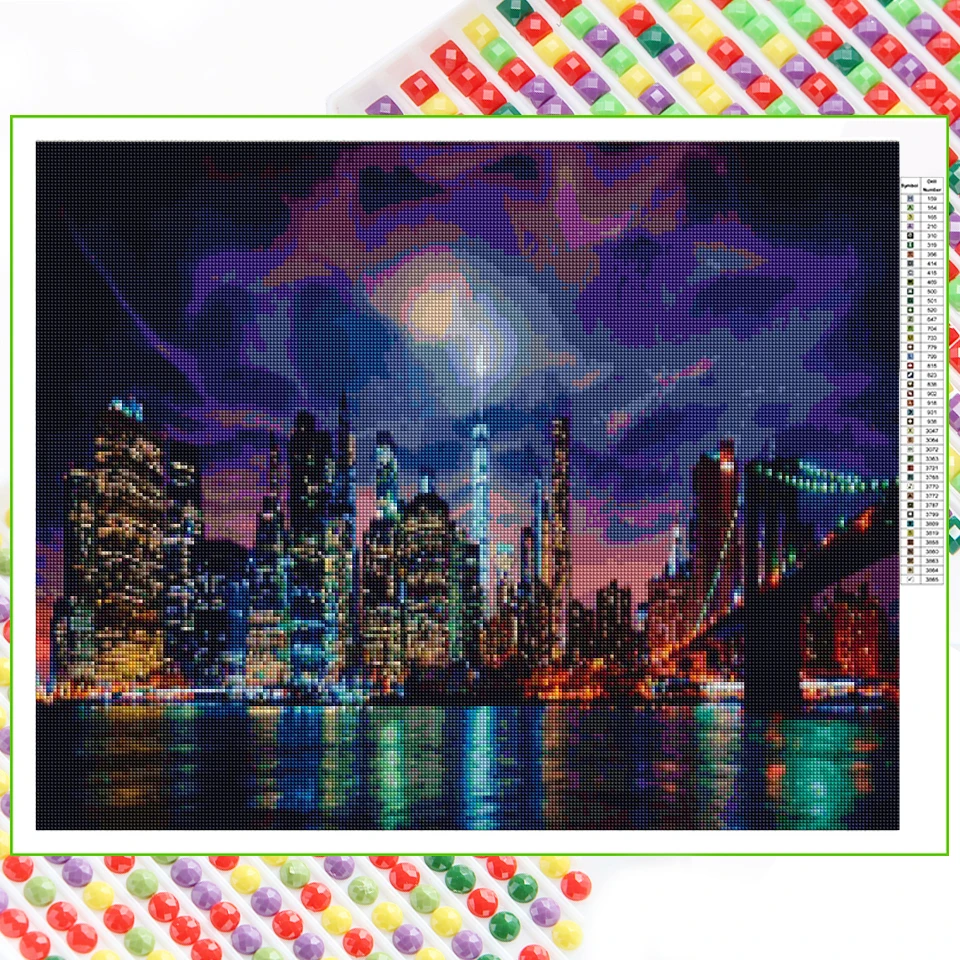 New York Night Landscape 5D DIY Diamond Painting Full Square Drill Rhinestone Diamond Embroidery Mosaic Needlework Decor TT6539