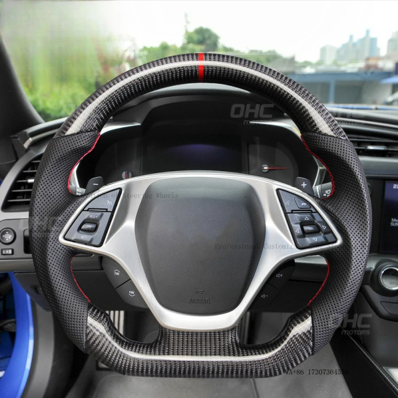 Exclusive for cross-border sales, suitable for 14-19 Corvette C7, carbon fiber steering wheel, black perforated leather