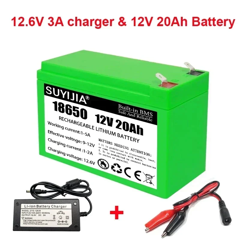 

18650 12V 20Ah Lithium Battery Pack Built-in 30A BMS for Solar Energy Electric Vehicle Rechargeable Li-ion Battery+12.6V Charger