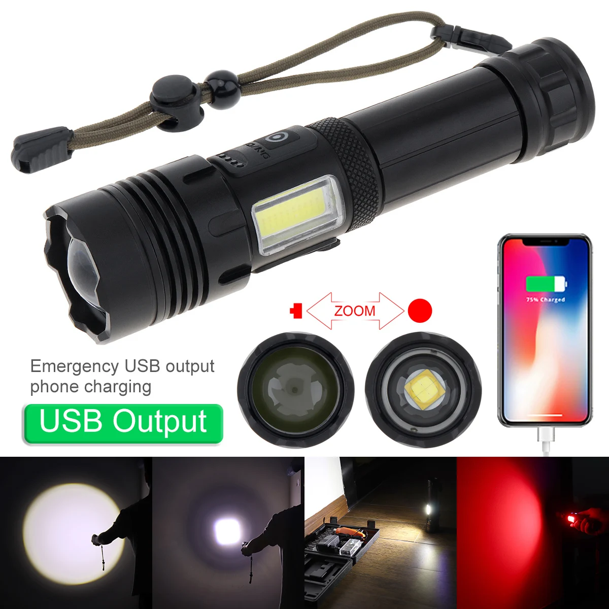 

Zoomable 3000 Lumen Rechargeable LED Flashlight for Hunting / Camping with Micro USB Charging, 7 Modes Light Torch