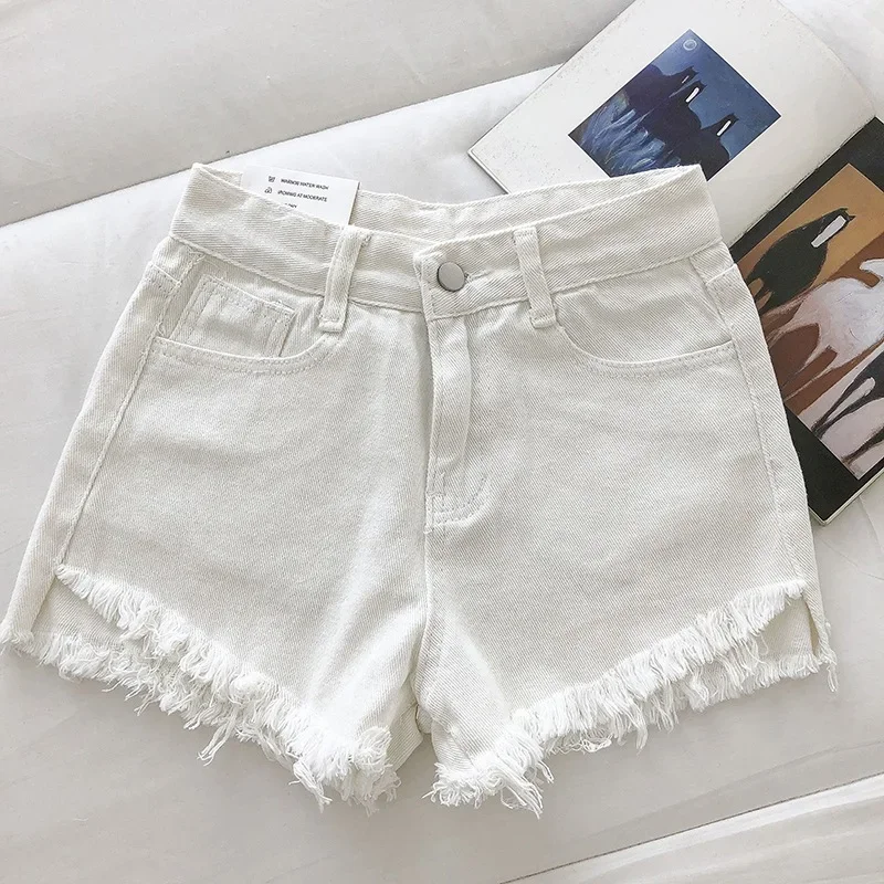 2025 New Summer Denim Shorts Fashion Women Button High Street Y2K Sexy Hot Girl Short Pants Ripped Jeans Tassel Female Clothes