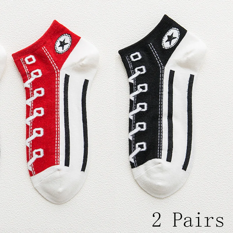 2 Pairs Of Funny Shoe Print Socks Fashion Harajuku Style Hip Hop Cute Fashion Soft Womens Slippers And Socks