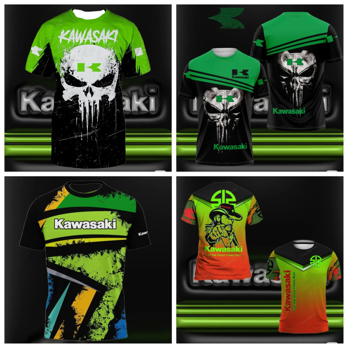 

25/26Kawasaki Genuine Authorized T-shirt Printed T-shirt Quick Drying Sweat Absorption Loose Comfortable Locomotive Fashion Moto