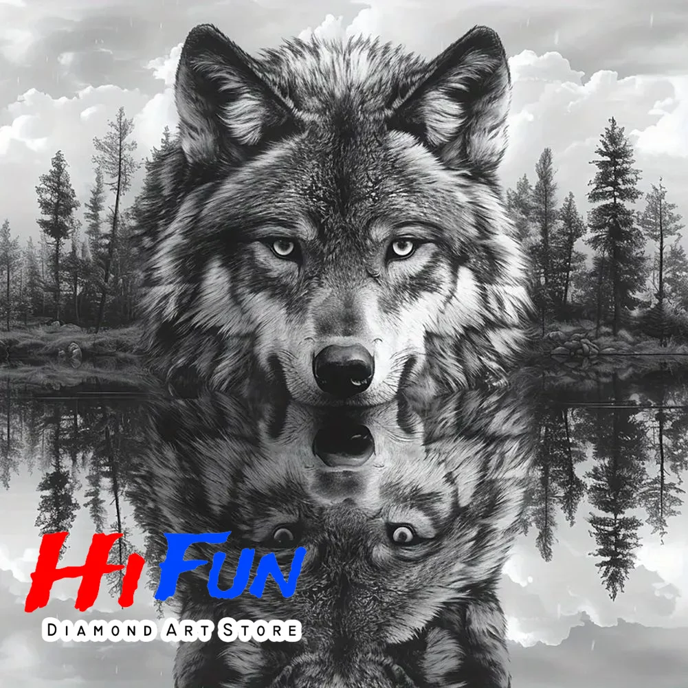

DIY Diamond Painting New Wolf Poster Black and White Full Diamond Embroidery Minimalist Wall Art Bedroom Living Room Decor