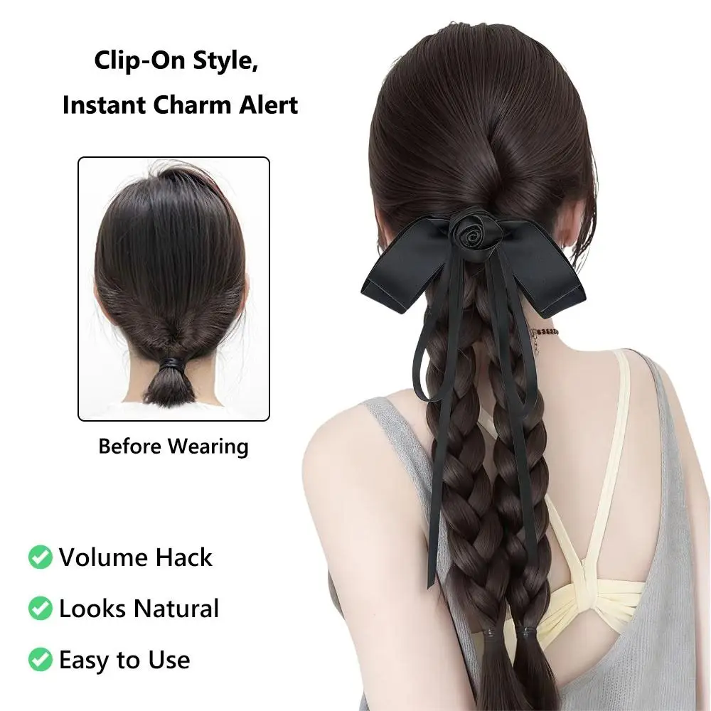 

Двойная плетеная коса для парика, зажим для волос с ленточным бантом, булочка для волос в китайском стиле, синтетические зажимы для парика для женщин