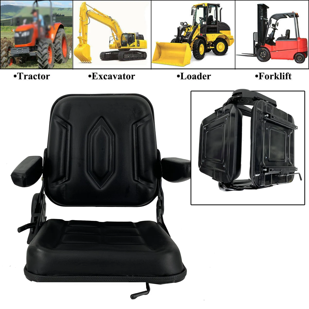 Waterproof Tractor Seat Slidable Seat Suspension Seat With Back Rest Lawn Mower Garden Tractor UTV ATV Fits Most Brands Black