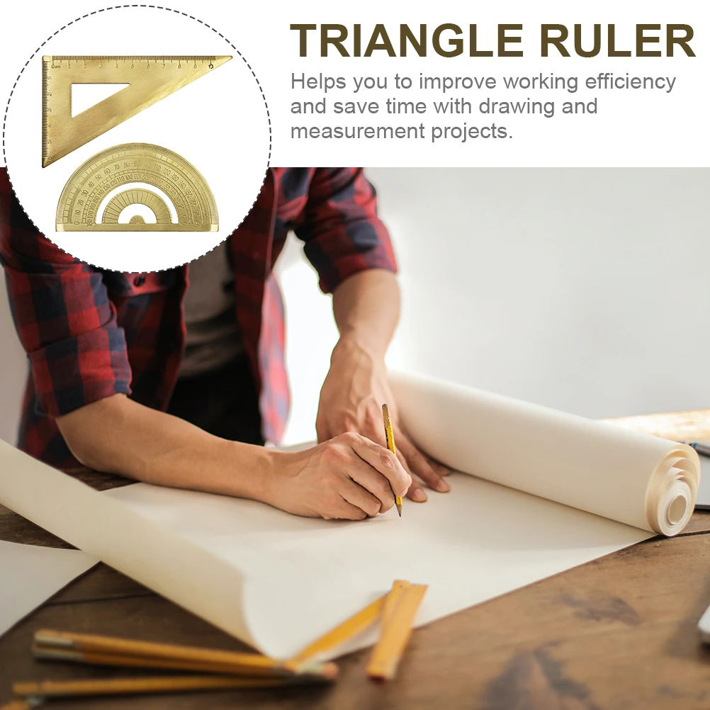 1 set Triangle Ruler Set Brass Protractor Geometry Measuring Tool for School Engineering Drawing Portable Clear Scale Rulers