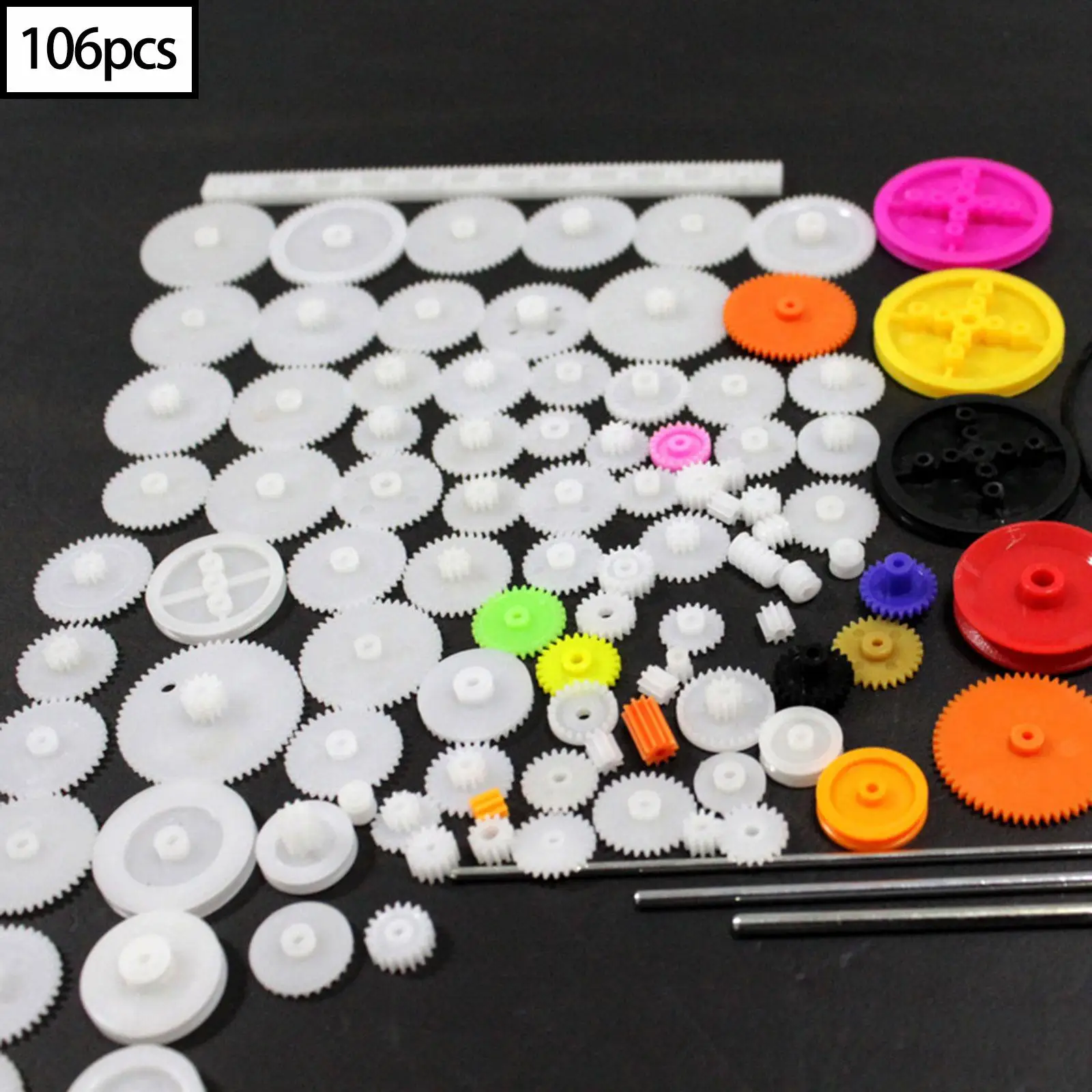 106Pcs Gear Kit Assortment Single Gears Rubber Band DIY Shaft Gear Accessories Toothed Wheels for Motor RC Car Education Toys