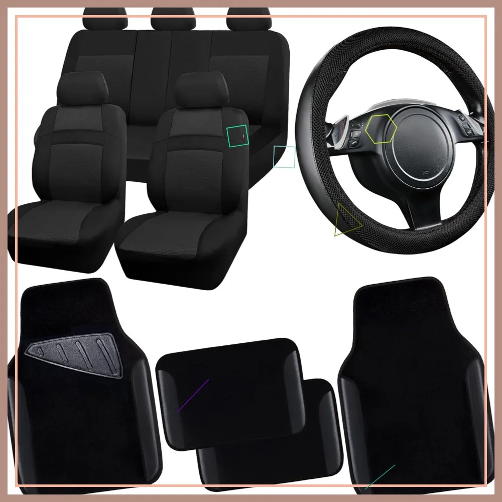 

3D Air Mesh Car Seat Covers Full Set with 5mm Sponge, 4Pcs Waterproof Floor Mats, Steering Wheel Cover for SUV Sedan Truck