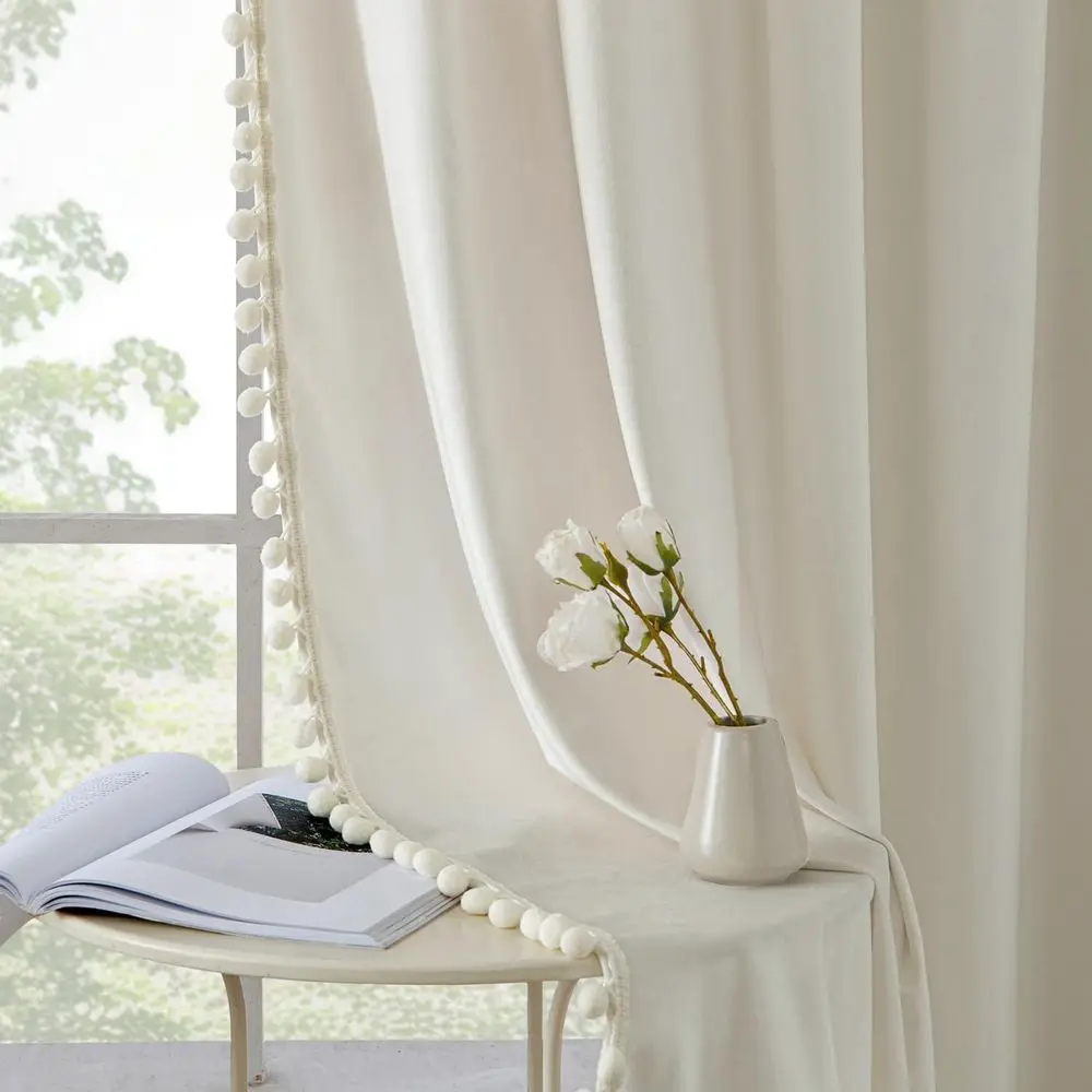 Rideaux en velours blanc crème 84 ivoire avec poche pour tringle, isolation thermique et occultant pour chambre/salon, lot de 2