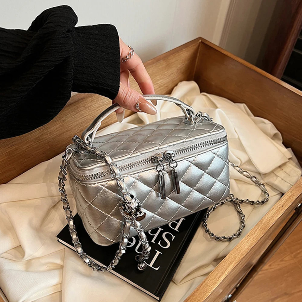 

Trendy Women Square Crossbody Bag Fashion Solid Plaid Thread Zipper Delicate Handbags Chic Commute Single Shoulder Bags