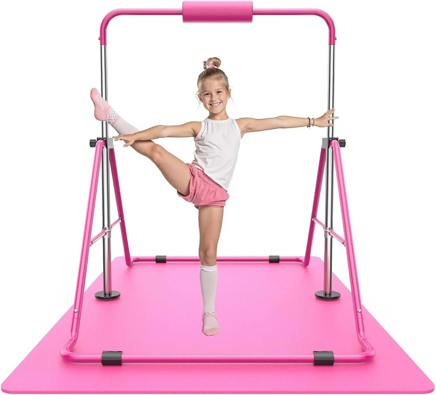 Gymnastics Bar for Kids,Adjustable Height Gymnastic Horizontal Bars,Folding Gymnastic Junior Training Kip Bar for Home, Pink