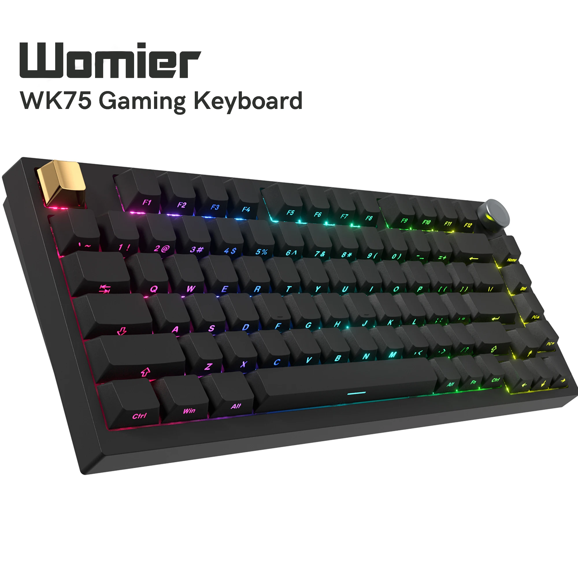 

WK75 Черная мультимедийная ручка 75% TKL Трехрежимная беспроводная 2,4G Bluetooth Механическая клавиатура Горячая замена Геймерская клавиатура с RGB-подсветкой