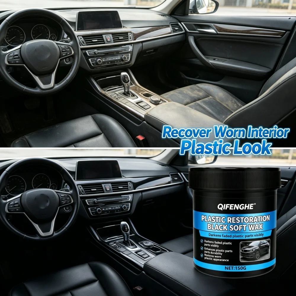 QIFENGHE 150g Plastic Restoration Black Soft Wax, Visibly Darkens Faded Parts, Enhances Durability & Restores Appearance