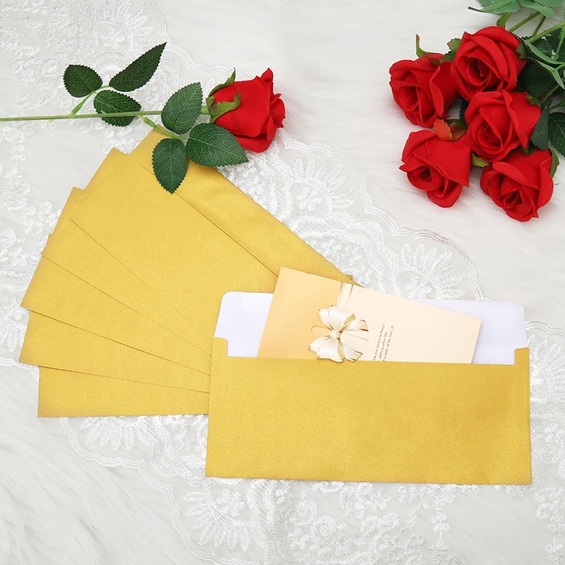 50pcs Envelopes Golden/Silvery for Cash Banknote Small Change Storage Packaging Sealed Bag Business Document Wedding Invitations