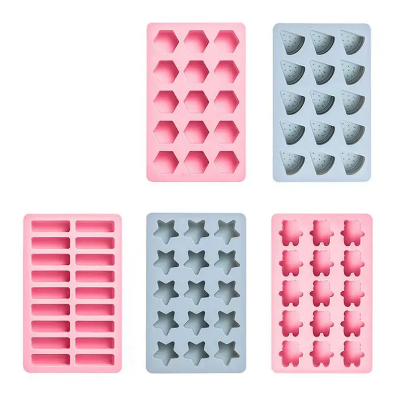 뚜껑이 있는 더 많은 스타일 기하학 스타 아이스 몰드 베어 초콜릿 비스킷 젤리 몰드, 수박 모양 케이크 장식, 촛불 비누 만들기 세트 