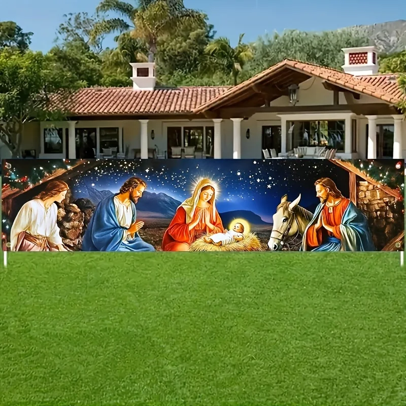 1pc Nativity Scene Christmas Banner, Multi functional Religious Decoration