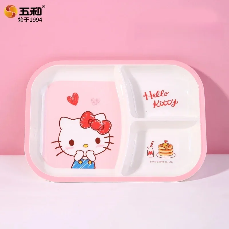 For Sanrio Hello Kitty Children Tableware Anti-scald Dining Plates BPA-Free Baby Eating Bowl Melamine Food-grade Plate Cup Spoon