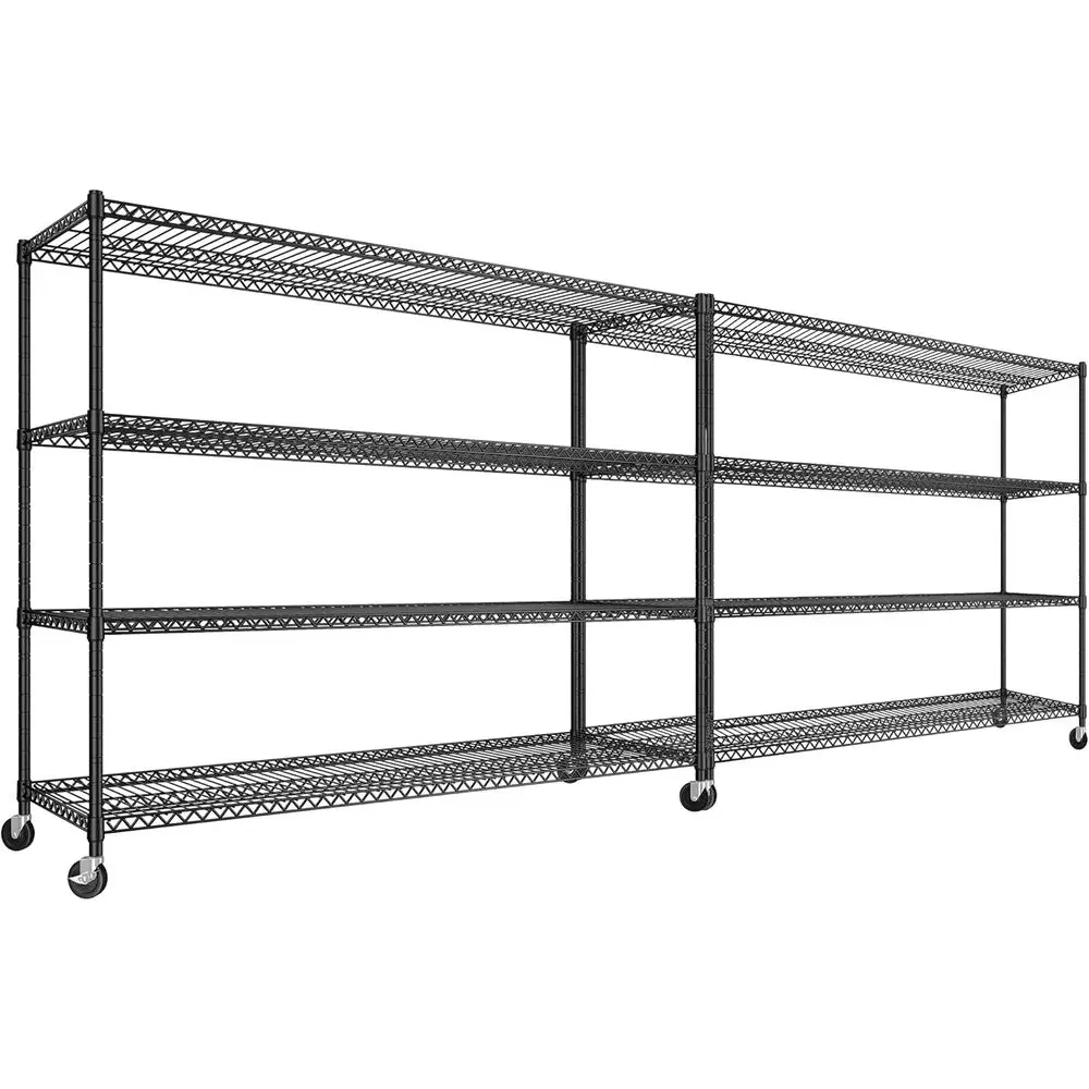 REIBII 60''W Storage Shelves 2399LBS Metal Shelving Unit with Wheels & eet, 4 Tier Garage Shelving Heavy Duty Adjustable Wire Sh