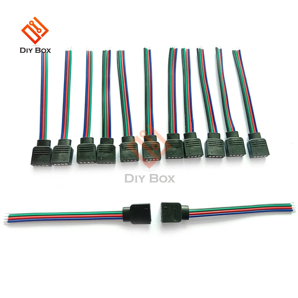 5Pcs Man Vrouw 4pin Led Strip Licht Kabel Connector Adapter Draad Rgb Rgbw Lamp Tape Rgb Rgbw Controller Aansluiting