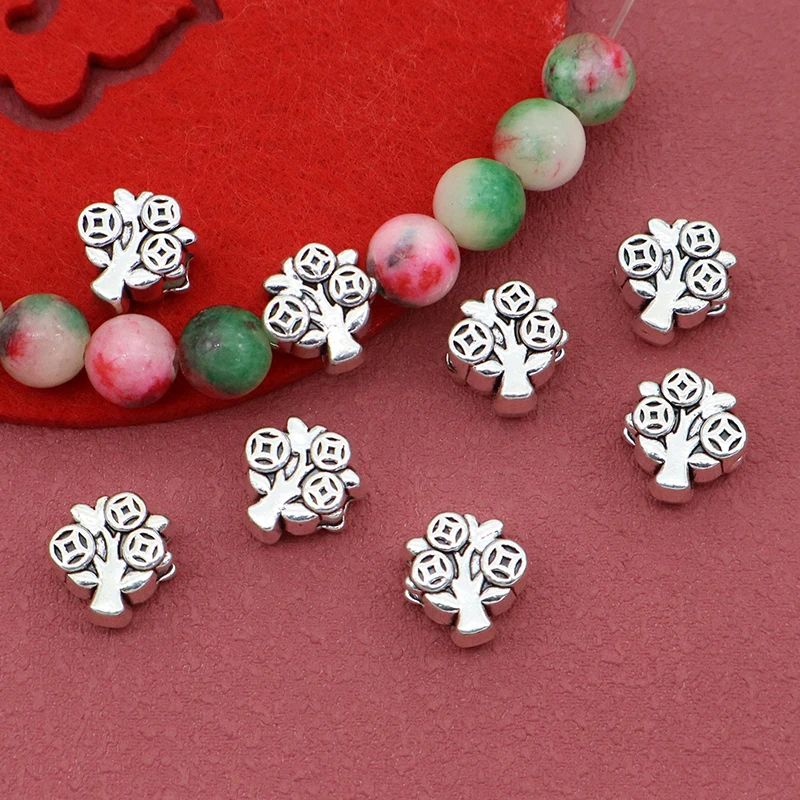20pcs/Lot Lucky Good Quality Big Hole Coins Tree Beads 12x11mm Bag Pendants Keychains Bracelets Bangles Spacer Charm DIY Jewelr