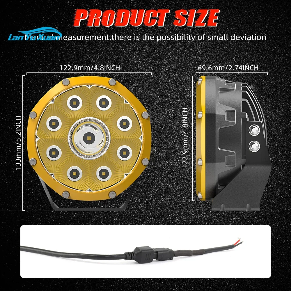 Вспомогательные круглые светодиодные фары для внедорожников, точечные 5-дюймовые янтарные Противотуманные фары для гаек