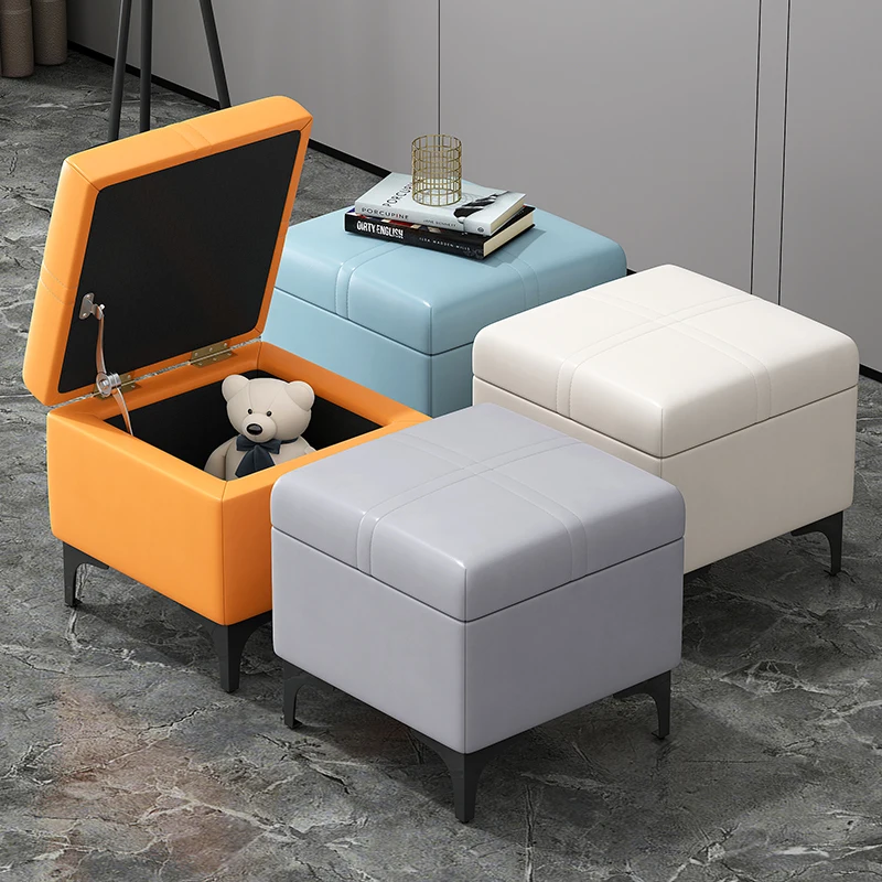 Living Room Storage Square Foot Stool Vanity Leather Entrance Shoe Bedroom Foot Stool Chair Small Kids Kruk Home Furnitures