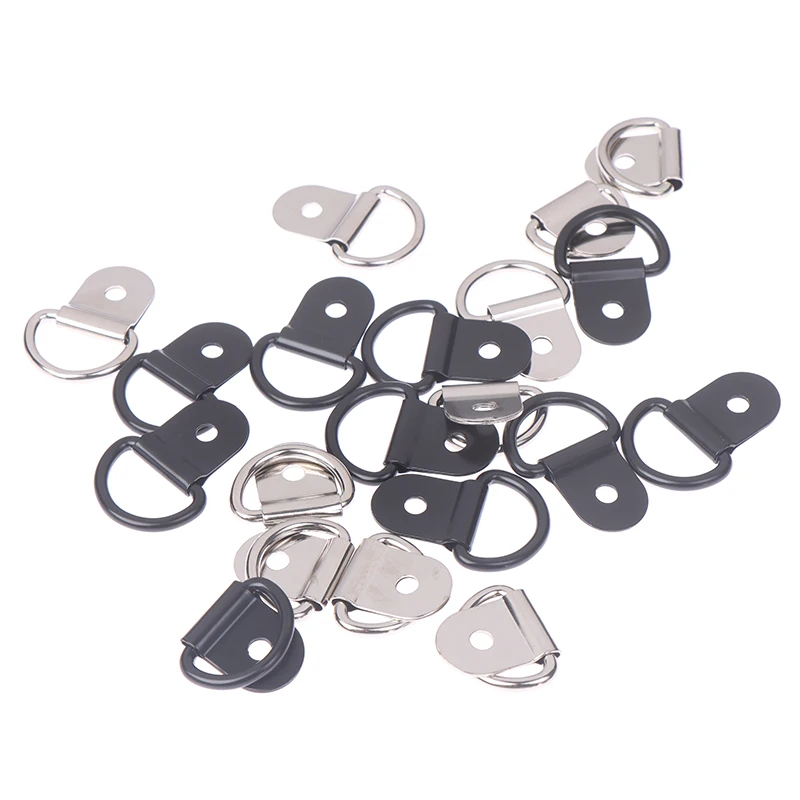 10pcs Black D Shape Pull Hook Tie Down Anchors Ring Iron Stainless Steel Cargo