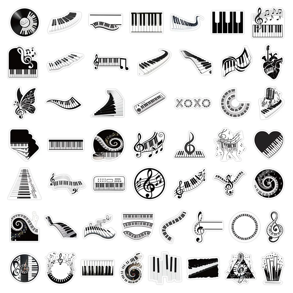 Pegatinas de grafiti para teclas de Piano en blanco y negro, calcomanía creativa de dibujos animados, equipaje DIY, teléfono, guitarra, nevera, juguetes clásicos para niños, 10/50 Uds.