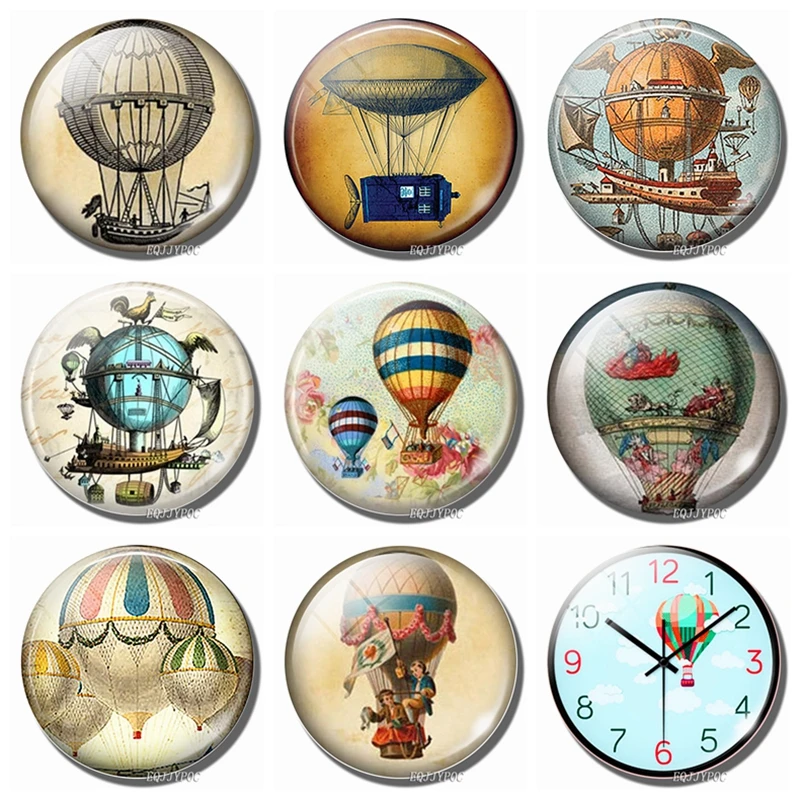 1PC Steampunk airship refrigerator sticker 30mm glass convex magnetic sticker · Travel around the world theme decoration