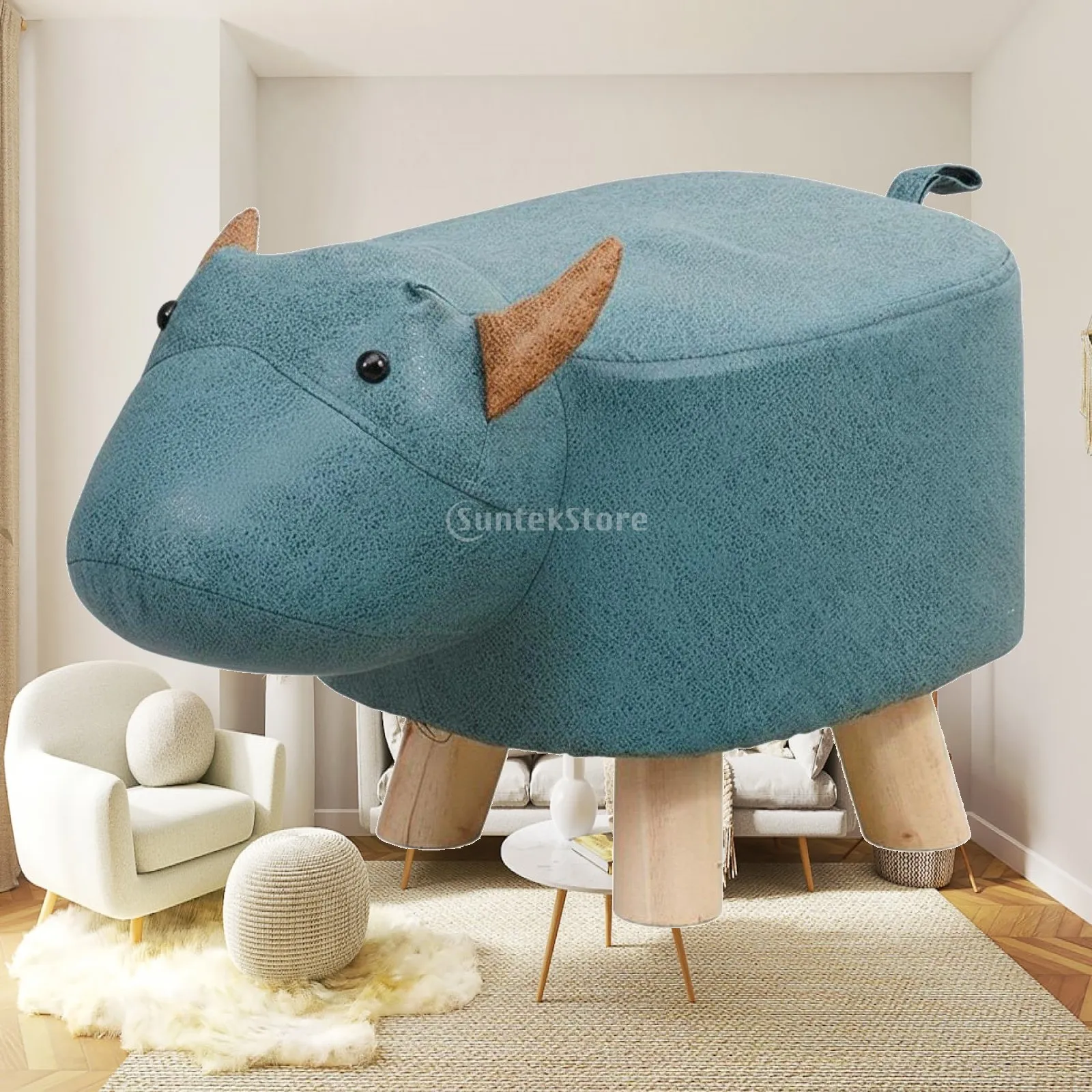 Adorable Elephant Animal Ottoman Soft Fabric Stool Chair with Wooden Legs for Living Room Nursery
