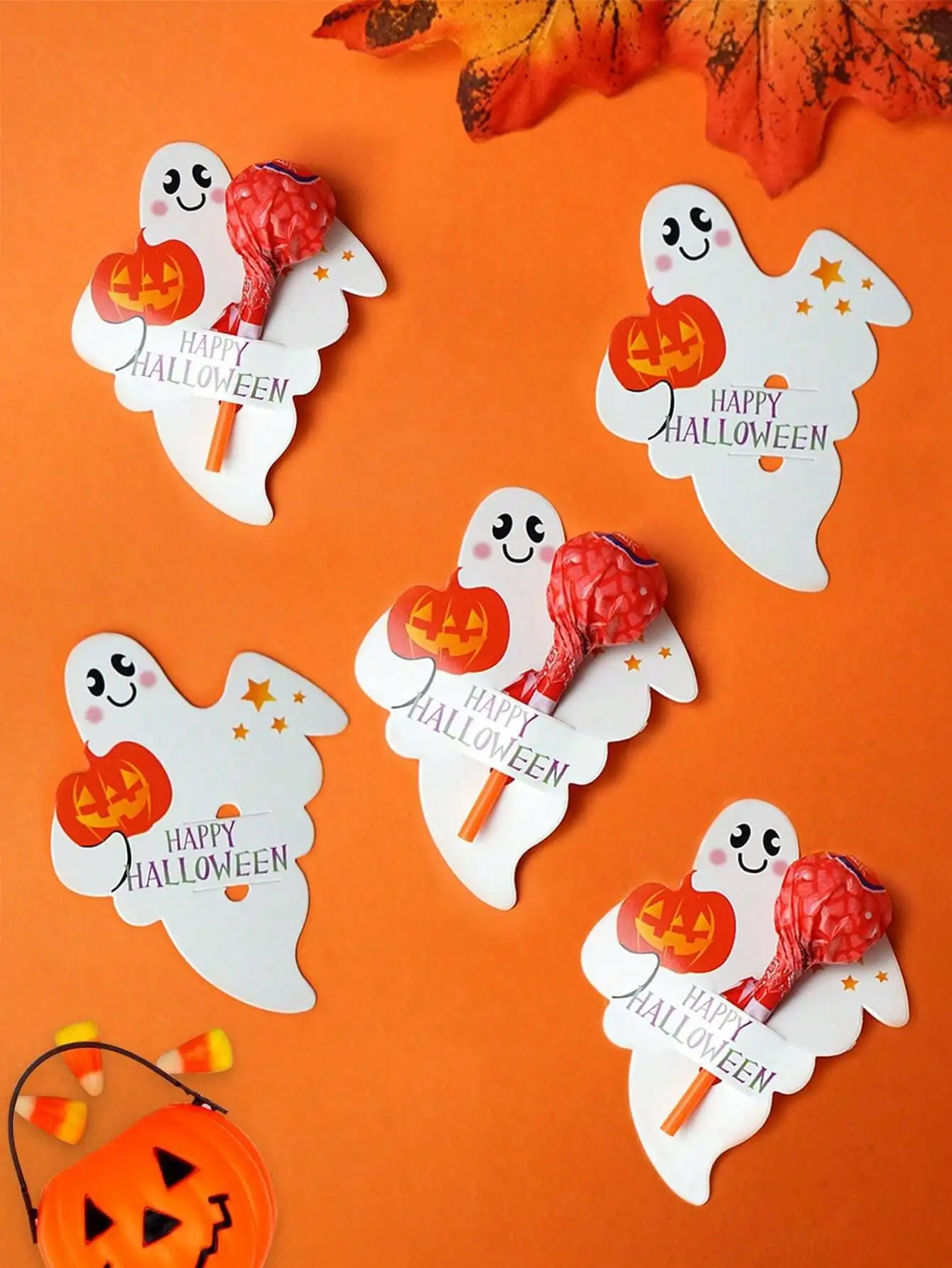 

50pcs Halloween Ghost Pumpkin Lollipop Decorating Cardpaper, Halloween Party Candy Decoration
