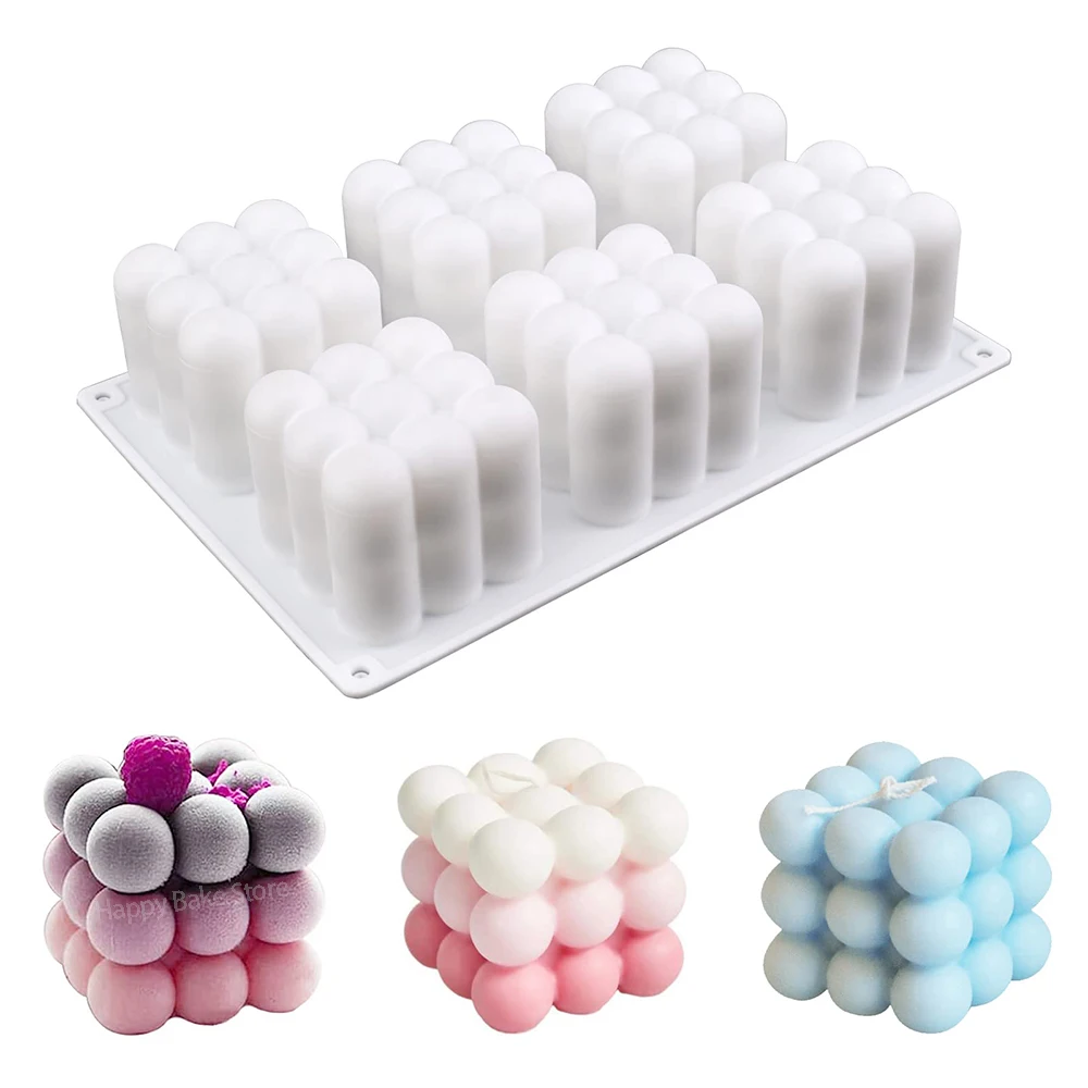 

6-Cavity 3D Bubble Cube Silicone Mold Baking Dessert Mousse Cake Jelly Ice Cream Mould Candles Soap Plaster Making Supplies