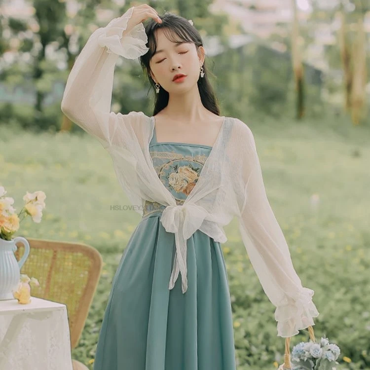 Classical Embroidery Improved Modern Daily Hanfu Chinese Style Retro Literature Art Hanfu Elegant Sweet Fairy Dress Set