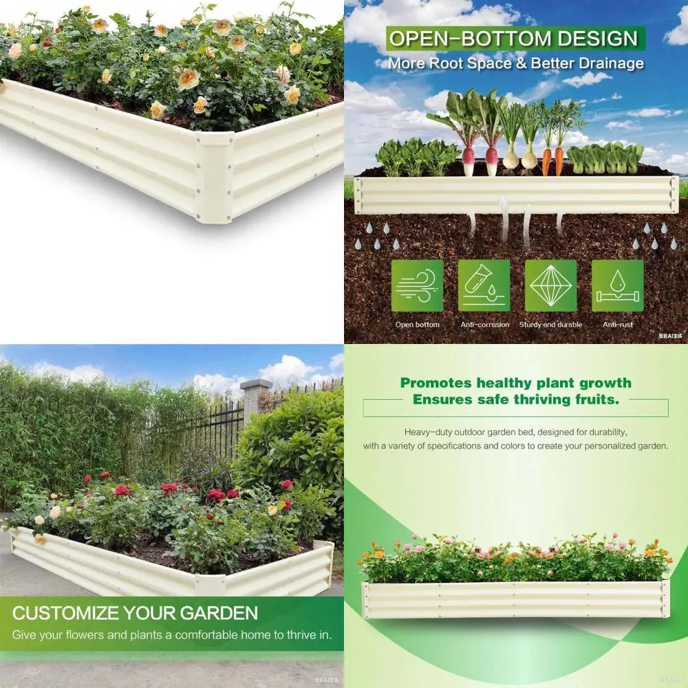 

Raised Garden Bed Kit - 8x4x1FT Galvanized Metal Planter, Outdoor Easy Assembly, Ideal for Vegetables, Fruits, Flowers, Herbs, R