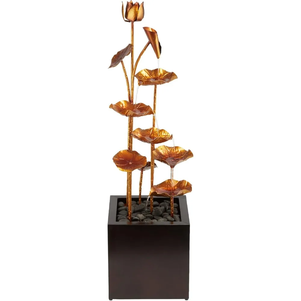 

CPS192 Outdoor Stone-Filled Base Tiered Metal Leaf Water Floor Fountain 43 Inches Tall, Golden