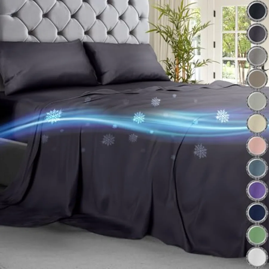 

Cooling Sheets Set 4pcs - Luxurious and Ultra-Soft Cooling Bed Sheets Size for Hot Sleepers - Comfortable Bamboo Viscose Microf