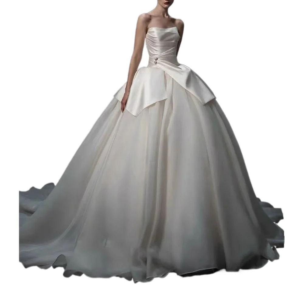 Abito da sposa glamour da donna senza spalline senza maniche, abito da ballo estivo, design con bottoni, abito da sposa senza schienale