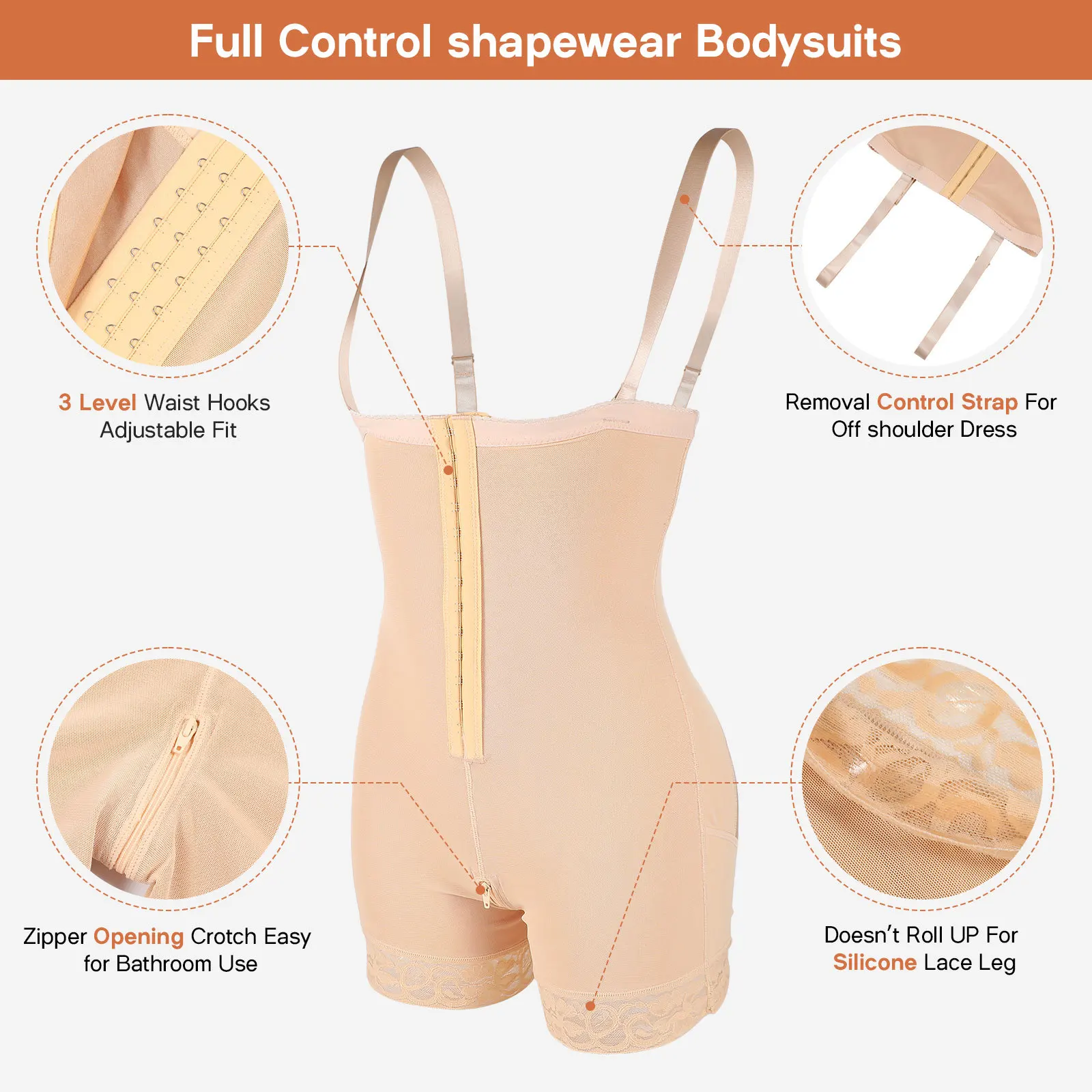 

Shapewear Sculpting Women Tummy Control Shaping Slimming Shaping Body Suit Breathable Adjustable Straps Undergarments