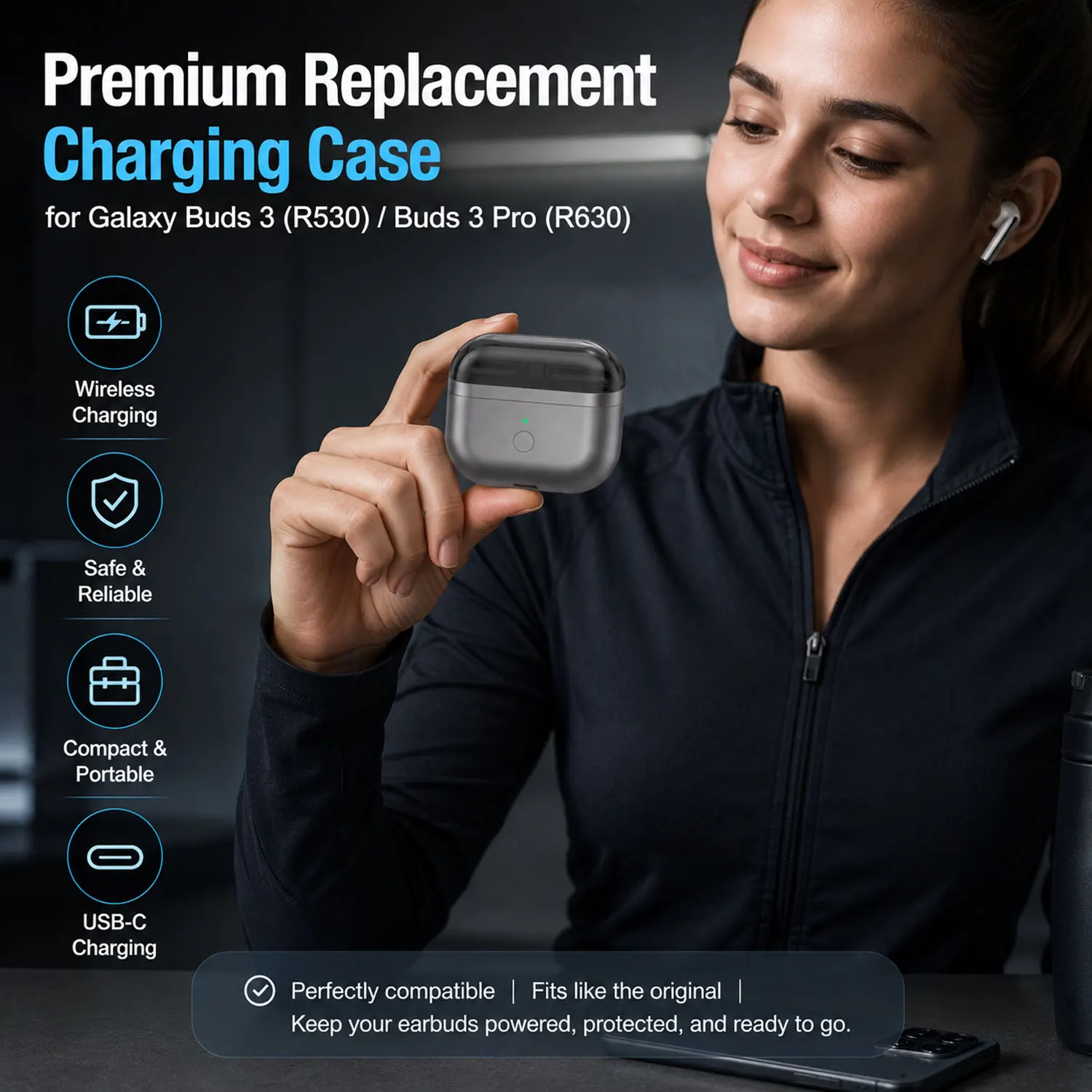 

Replacement Charger Case For galaxy Buds 3/Pro Earbuds Type-C & Wireless Charging, LED Indicator,450mAh Only Charging Case
