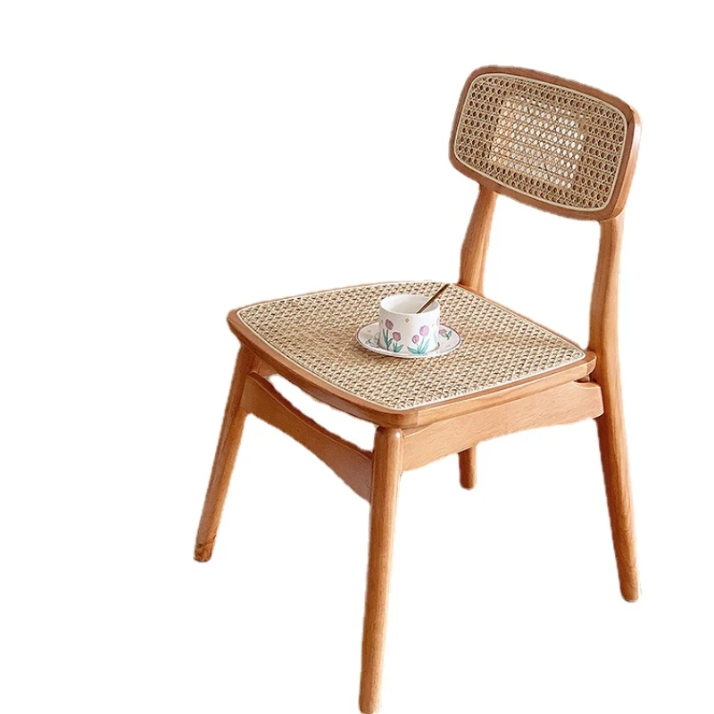 

Solid Wood Rattan Backrest for Dining Chair Makeup Desk Chair Cherry Log Style Coffee Stool